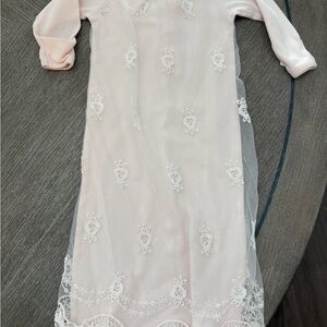 Vintage Baby Biscotti Soft Pink Gown with Embroidery Detail
